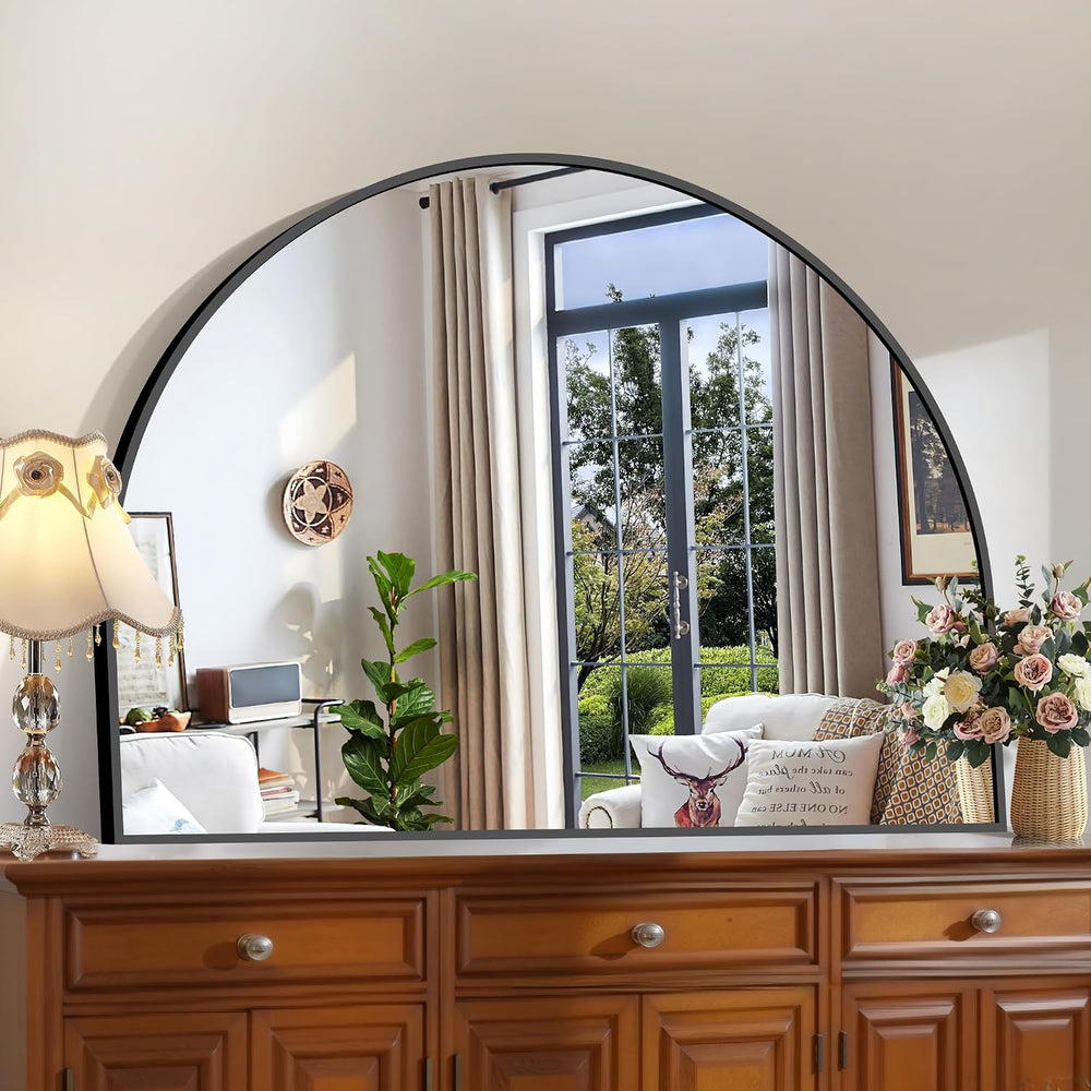 CIRCUMI Arched Wall Mirror, 48"x36" Black Arched Mirror for Entrywa...
