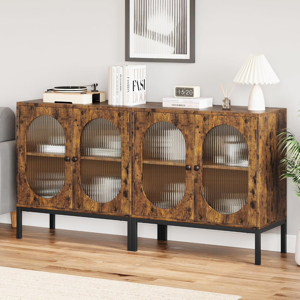 IDEALHOUSE Buffet Cabinet with Glass Doors and Shelves, Accent Cabinet Sidebo...