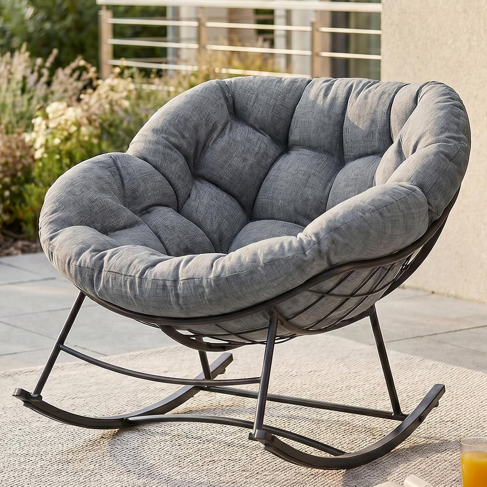OLIXIS Oversized Rocking Chair, Papasan Chair with 5.5" Thick Cushion