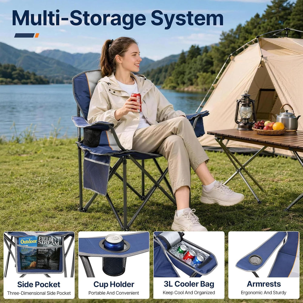 Suteck Folding Camping Chair, Oversized Heavy Duty Chairs, Blue (2Pack)