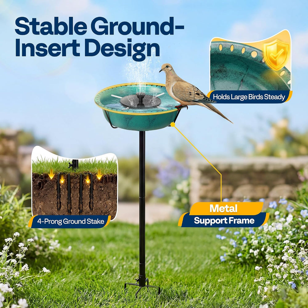 VIVOHOME Bird Bath with Solar Fountain and Metal Ground Stake, Green