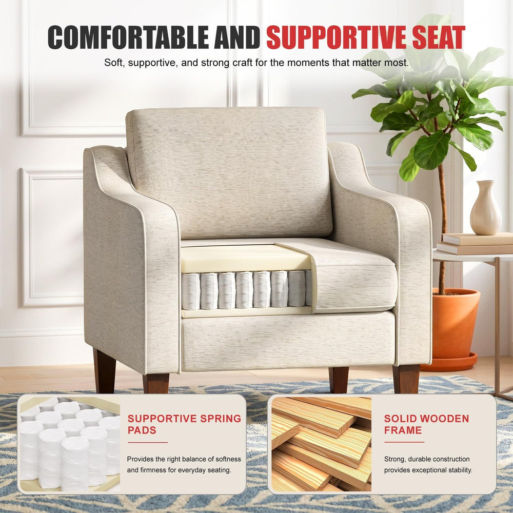BestMassage Accent Chair, Beige Fabric Upholstered Armchair