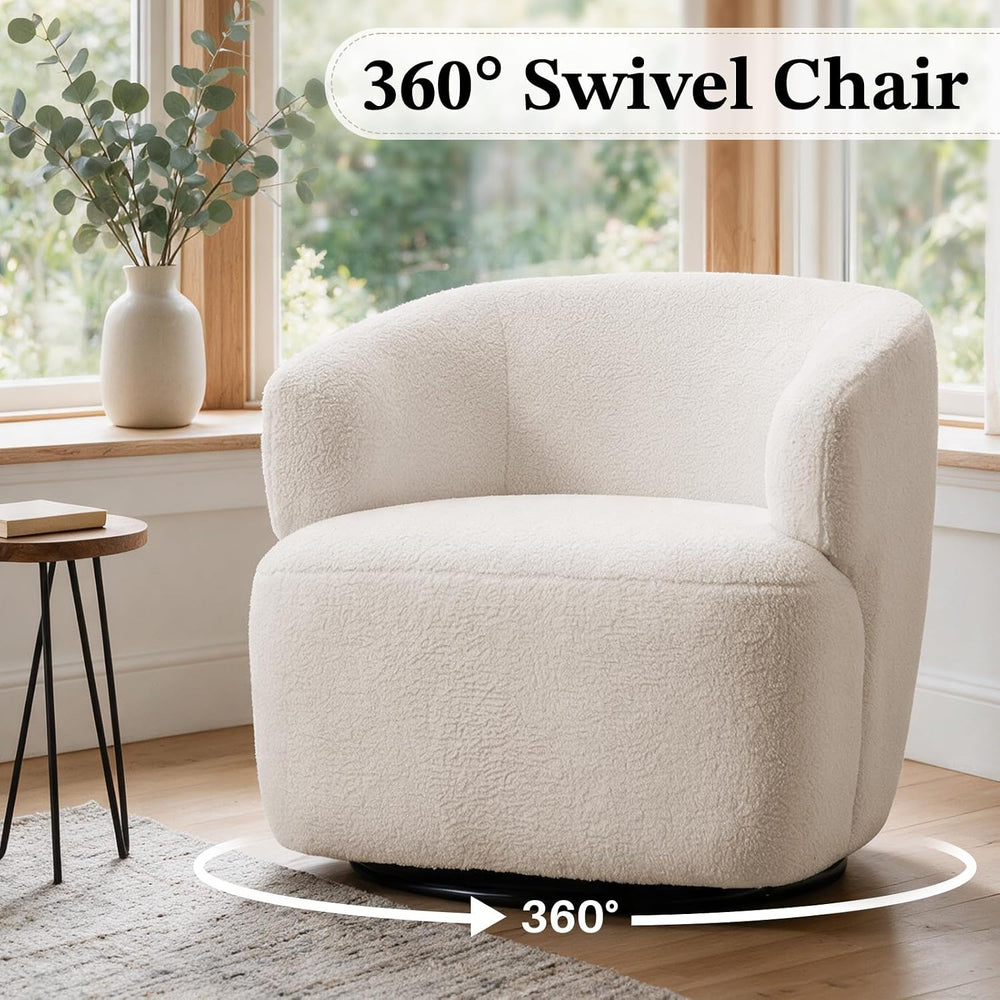 SOFTHION Swivel Accent Chair, Sherpa Teddy Barrel Chair, Beige Cream White