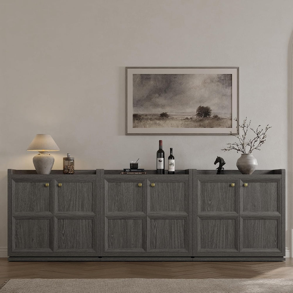 SICOTAS Sideboard Buffet Cabinet with 6 Doors & Shelves, Golden Handles