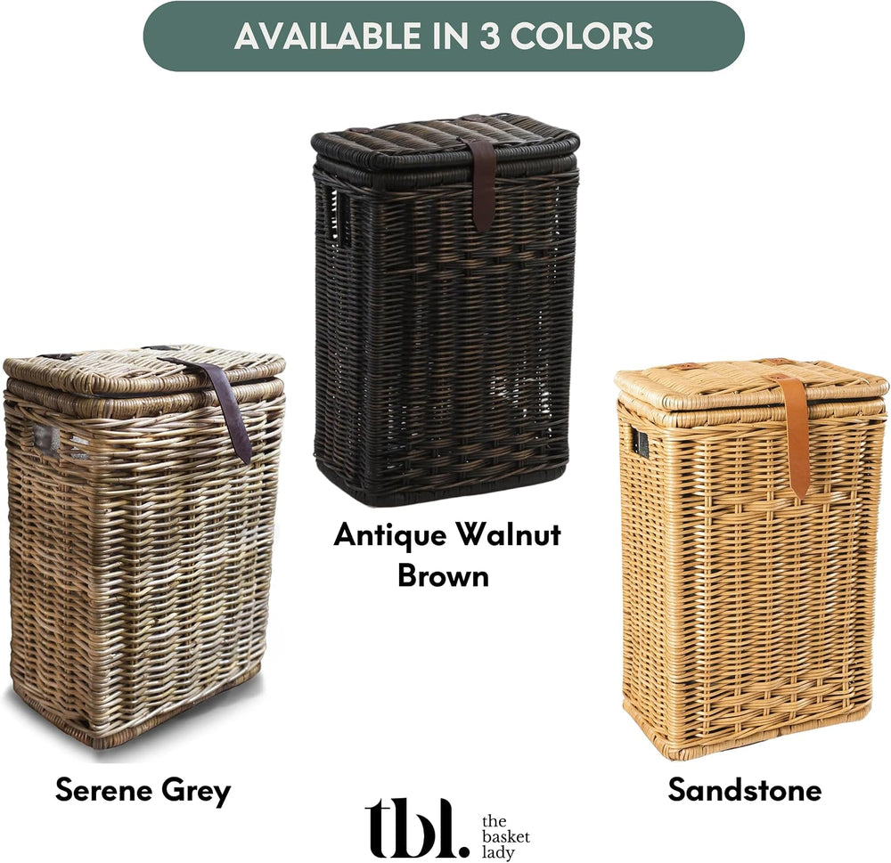 The Basket Lady Wicker Kitchen Trash Basket with Metal Liner, Walnut Brown