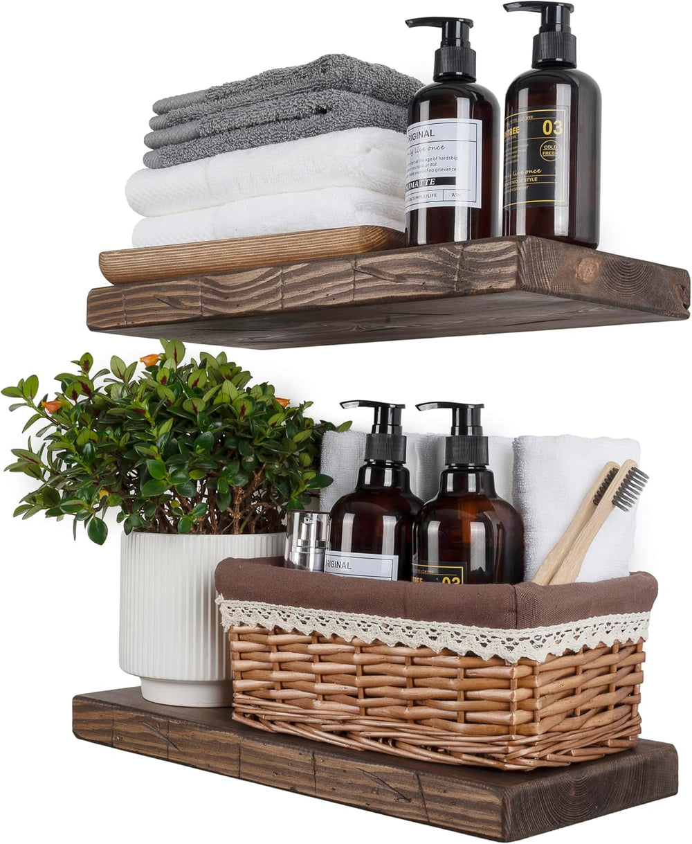 BGMG Wood Floating Shelves for wall 18 inch, Distressed Rustic Wooden Wall Mo...