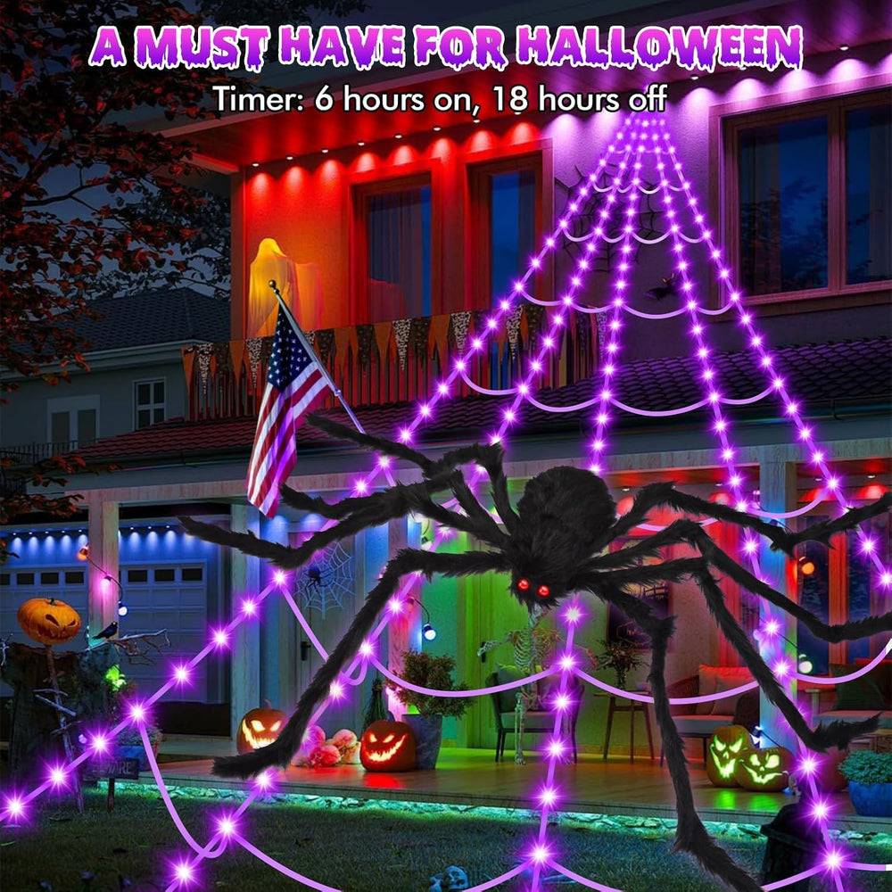 OCATO 200" Halloween Decorations Spider Web Lights Outdoor +59" Fak...