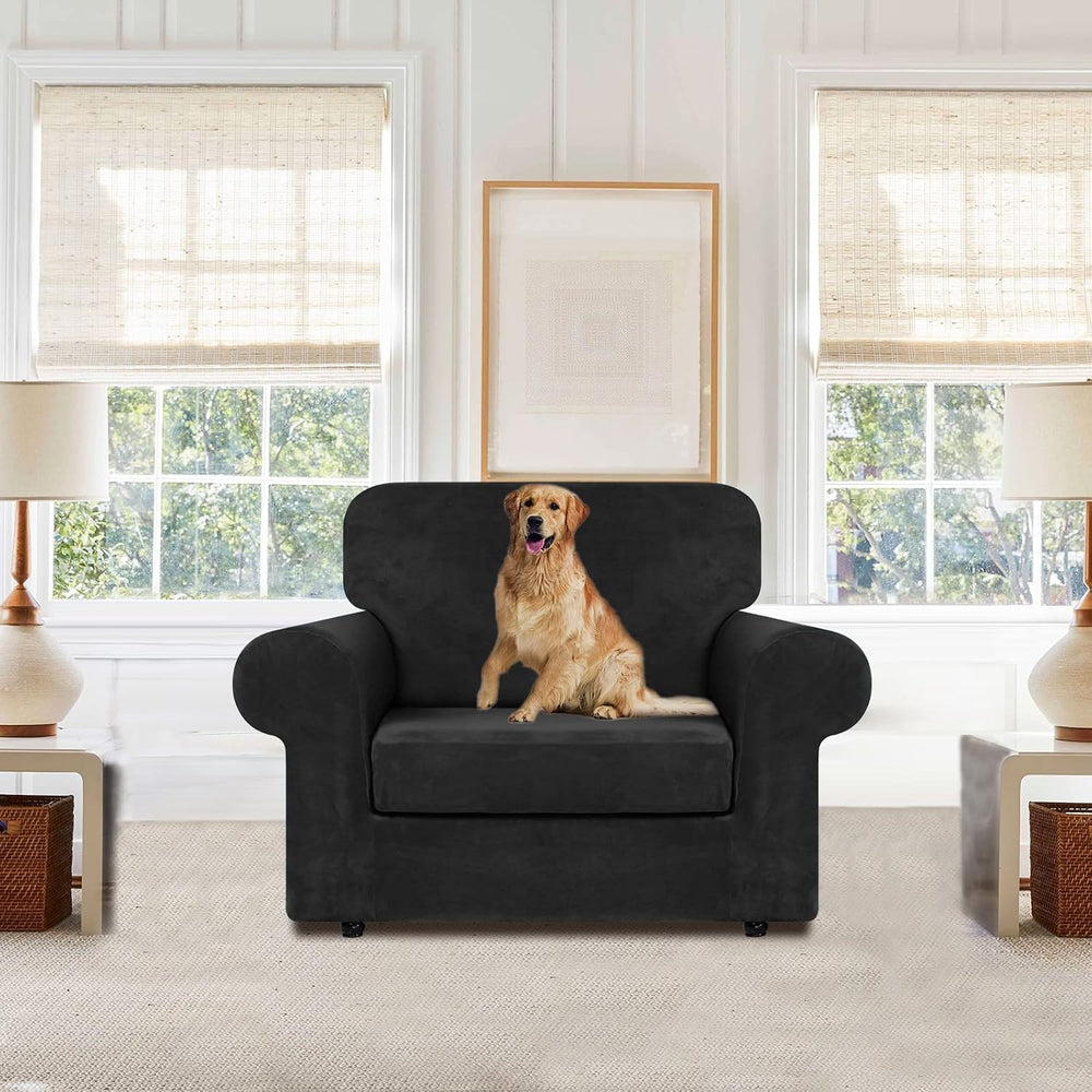 WEERRW Velvet Stretch 2 Pieces Chair Sofa Slipcovers Washable, Black