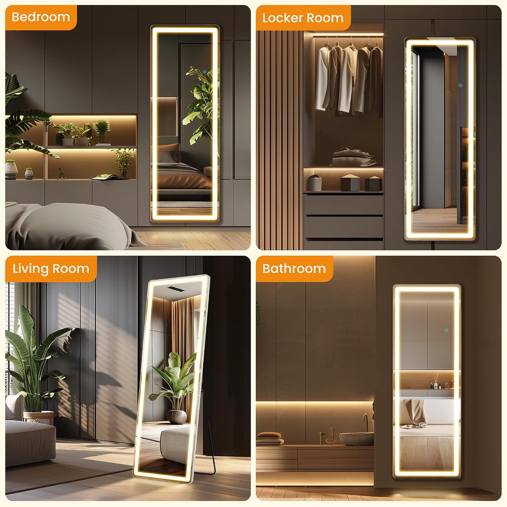 LED Rectangular Full Length Mirror, 64"L x 21"W Body Standing Mirror