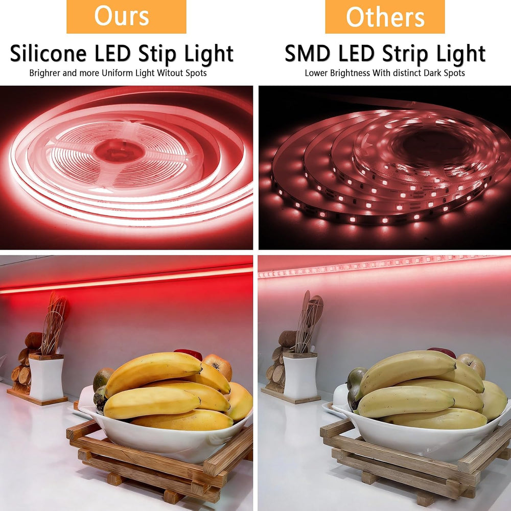 Red COB 20Ft LED Strip Lights 24V Dimmable High CRI95+ Ultra Bright Flexible ...