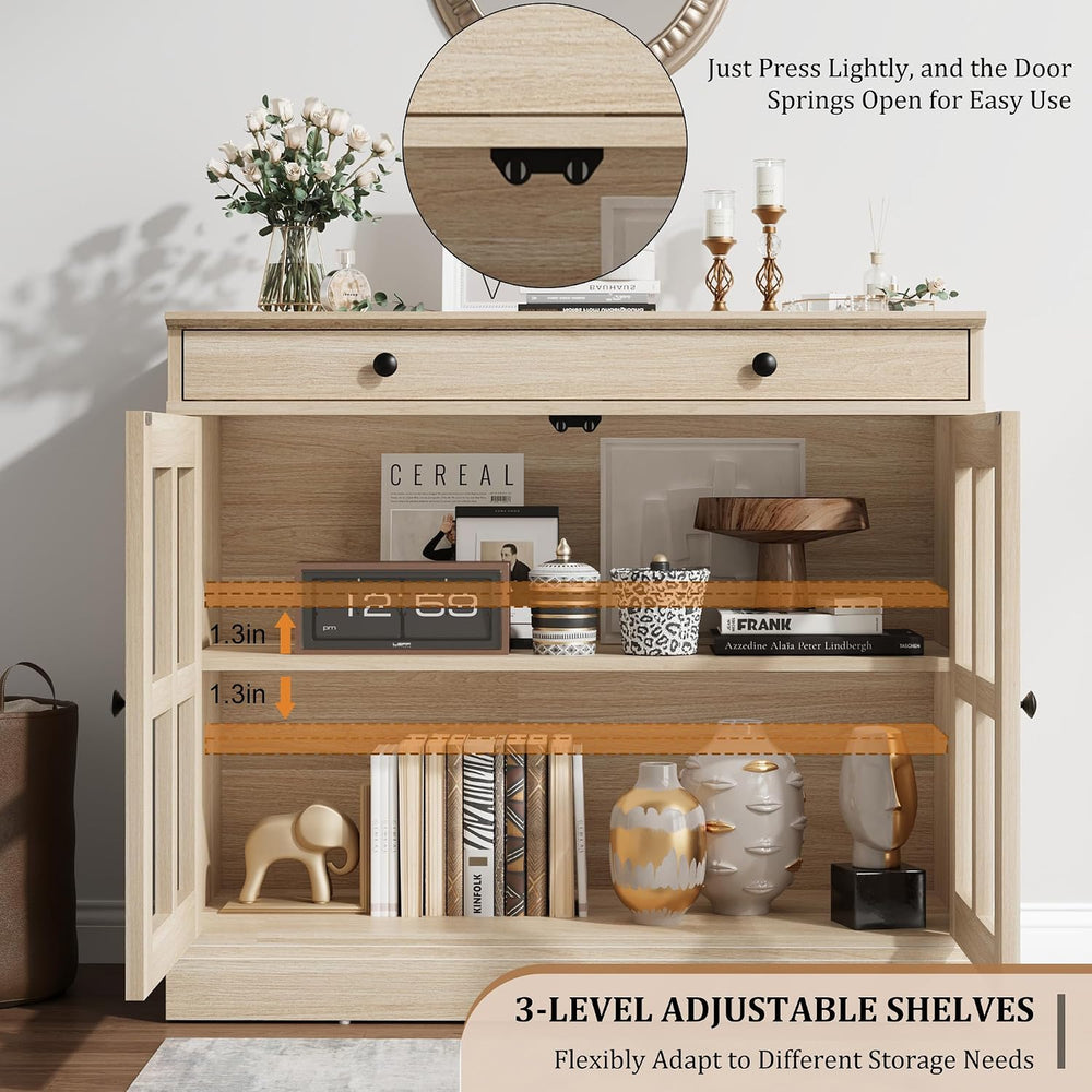 Garvee Sideboard Buffet Cabinet with Glass Doors and Adjustable Shelves
