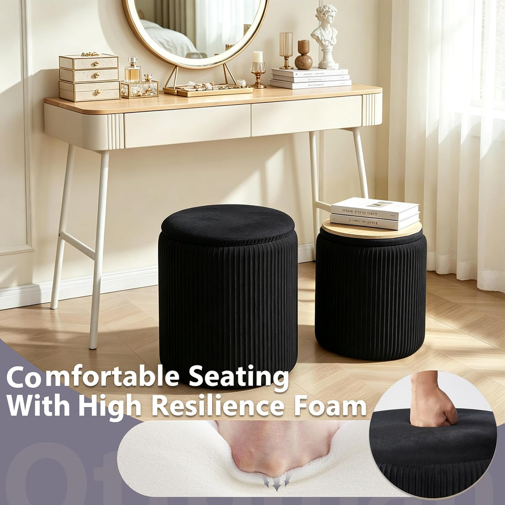 Royal Windsor Round Ottoman with Storage Set of 2, Storage Vanity Stool