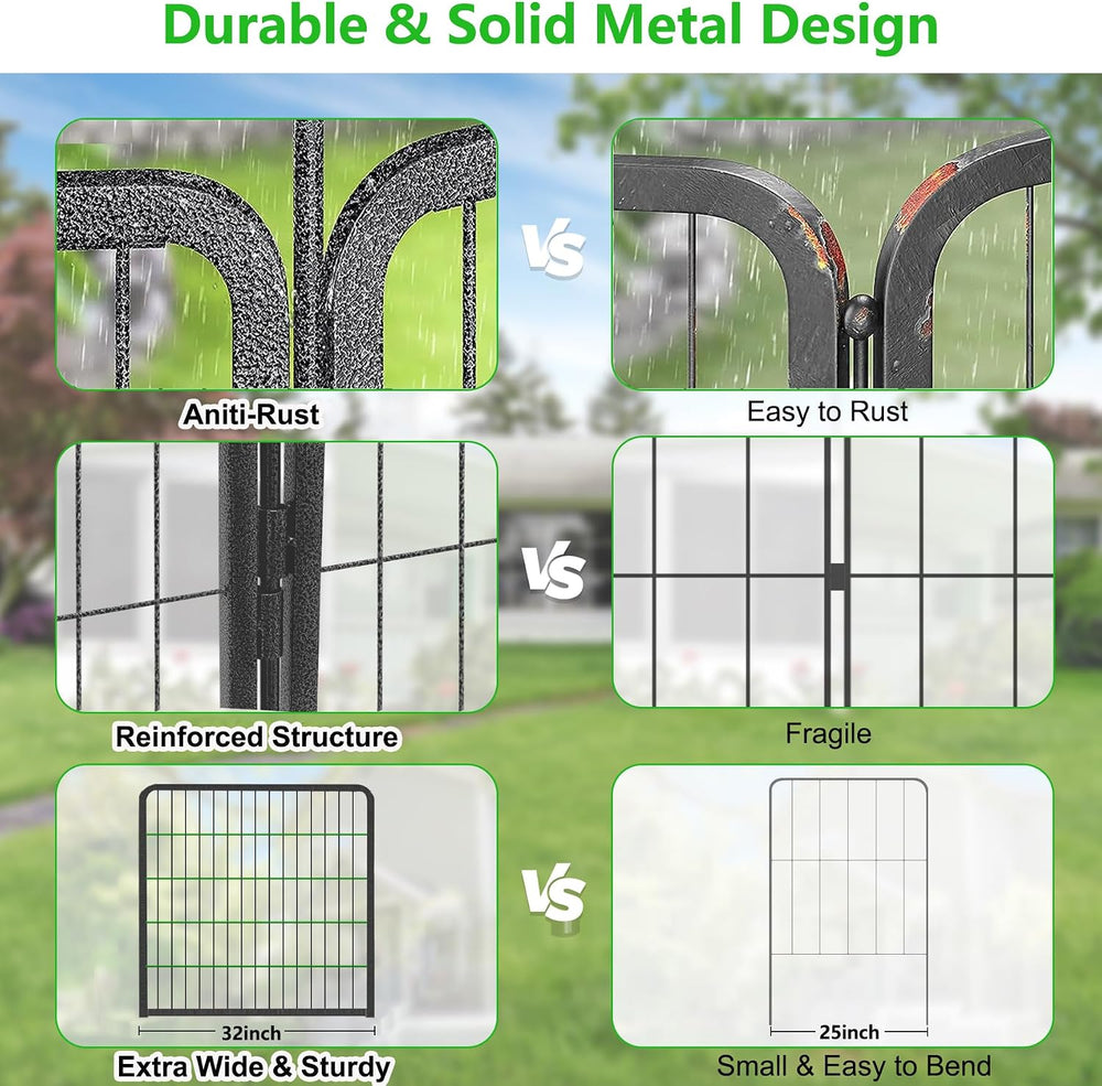 Decorative Metal Garden Fence with Gate Dog Fence Outdoor for Yard, 32in(H) x...