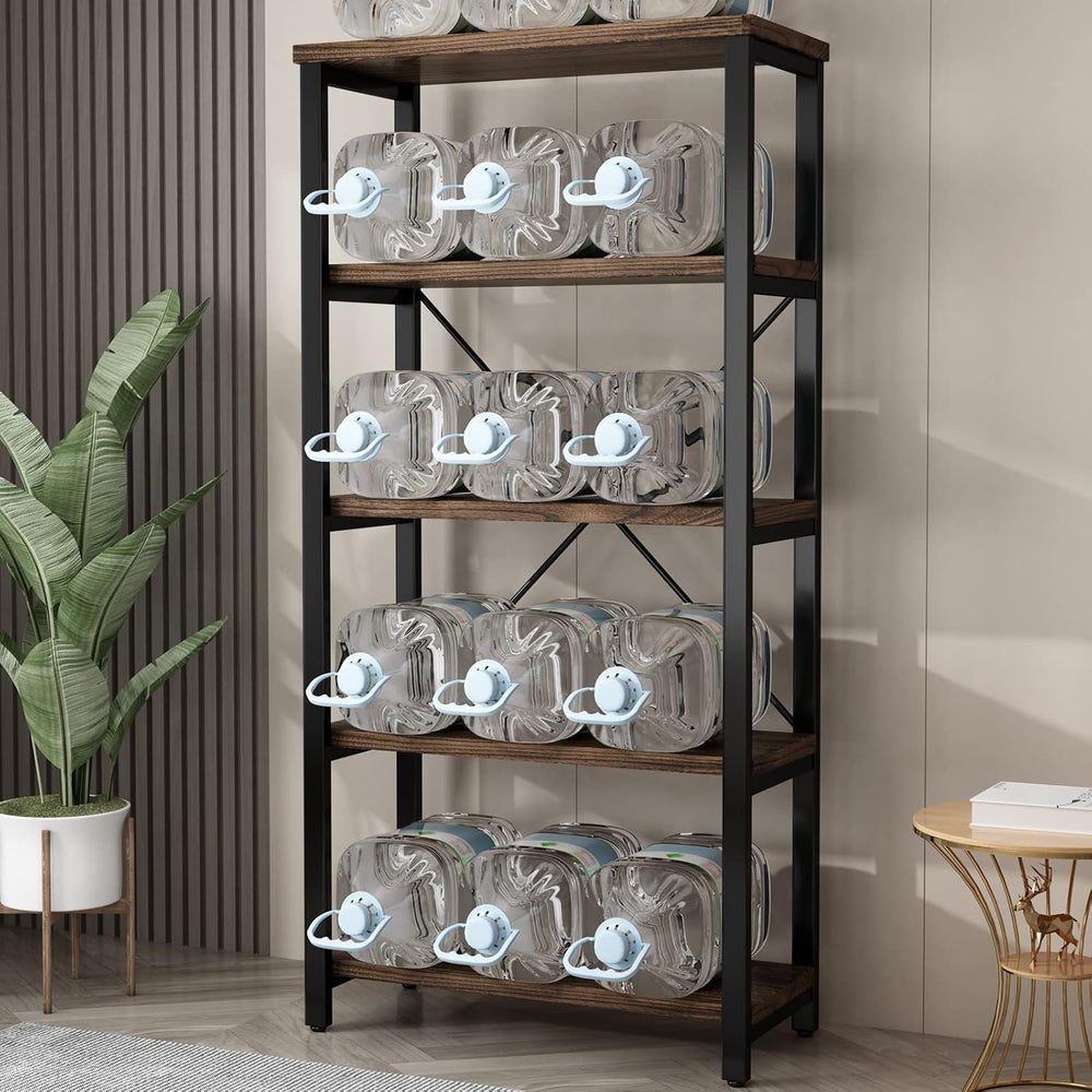 AY-AOYUAN 5-Tier Real Solid Wood Bookshelf, Industrial Metal Etagere