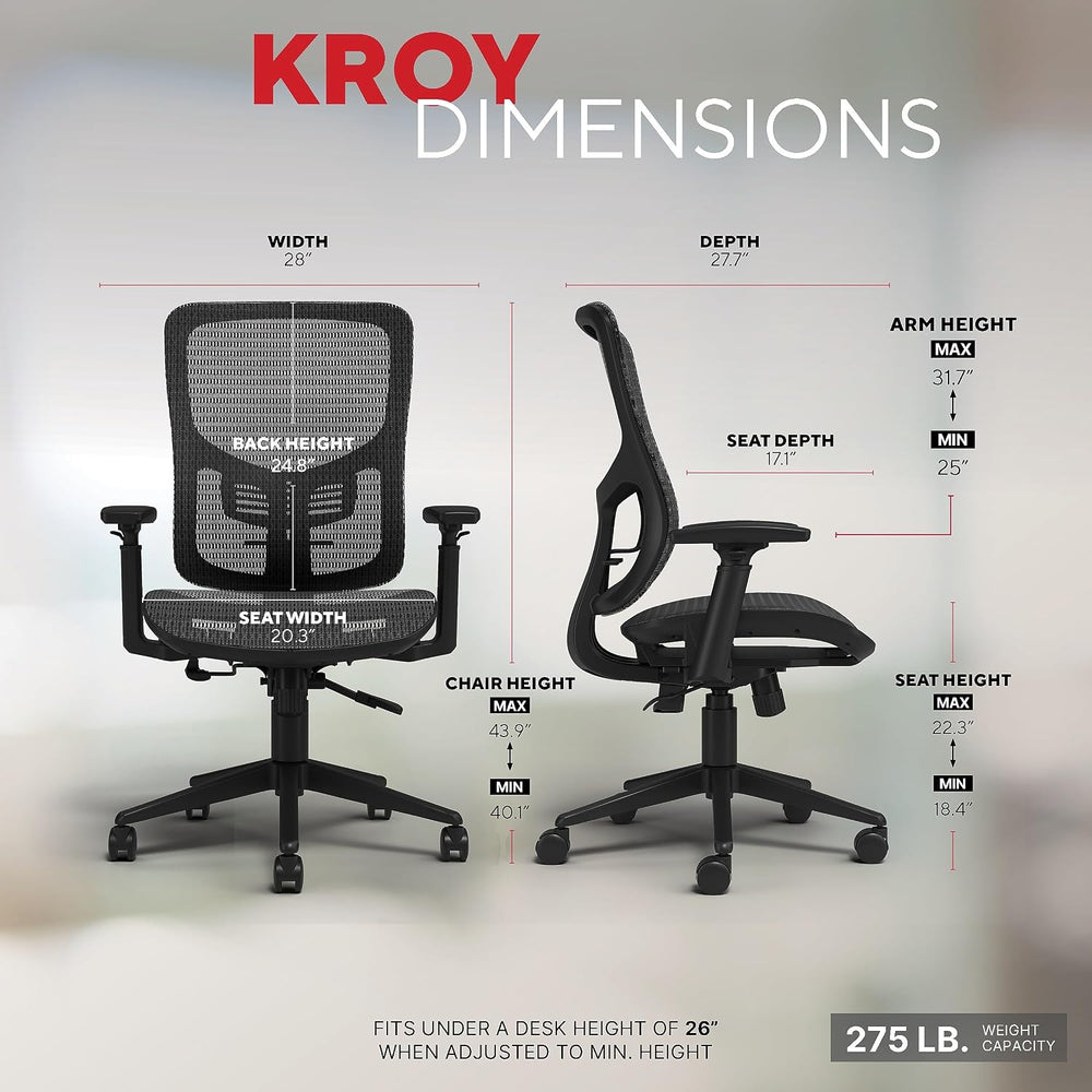 Staples Kroy Ergonomic Mesh Task Chair, Lumbar Support, Adjustable, Black