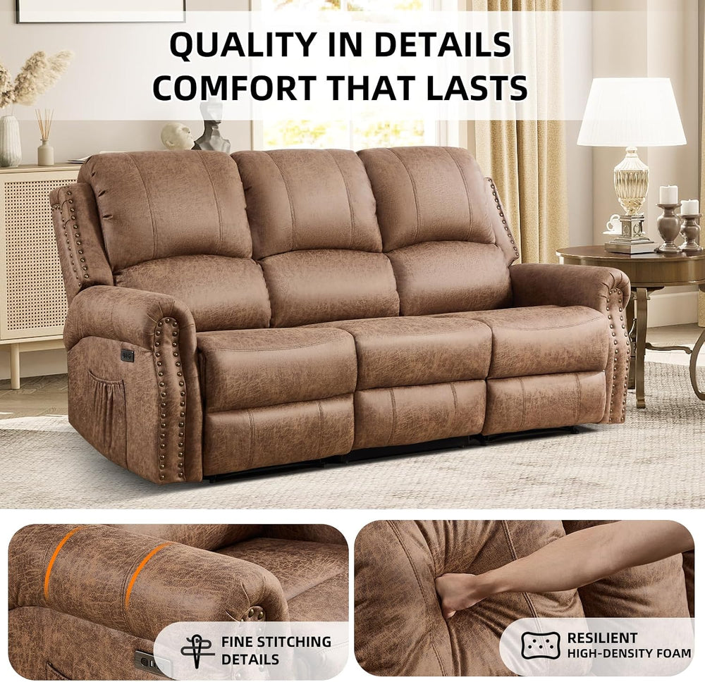 EBELLO 2 Pieces Power Reclining Sofa Set, Faux Leather Reclining Living Room ...