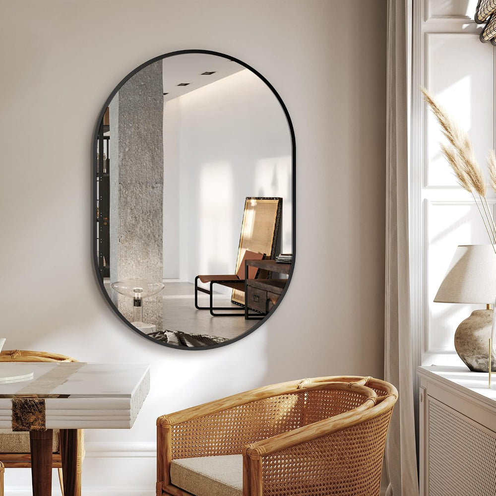 Delma 36x24 Black Oval Bathroom Mirror for Over Sink, Aluminum Frame