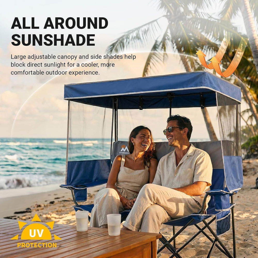 Overmont Camping Chair with Canopy- Folding Double Loveseat Chair with Adjust...