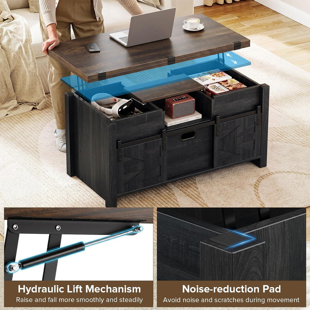 Memobarco 40" Farmhouse Lift Top Coffee Table with Storage Drawers,Black