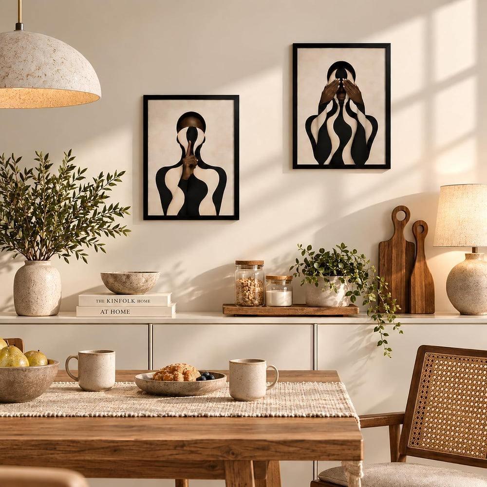 Tsfhrert Abstract Black Women Wall Art Framed 2 Piece Set for Bedroom Decor