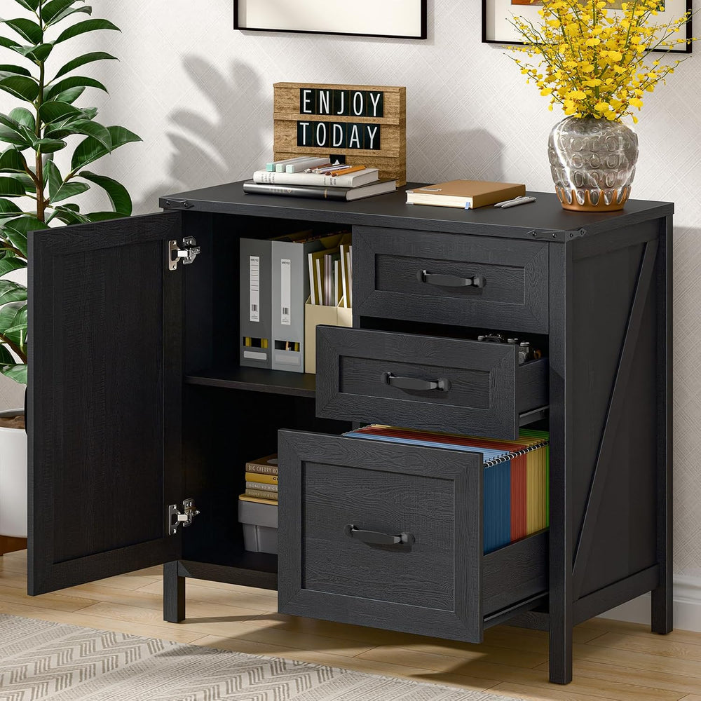 Befrases File Cabinet 3 Drawers Lateral File Cabinet with Adjustable Shelf fo...