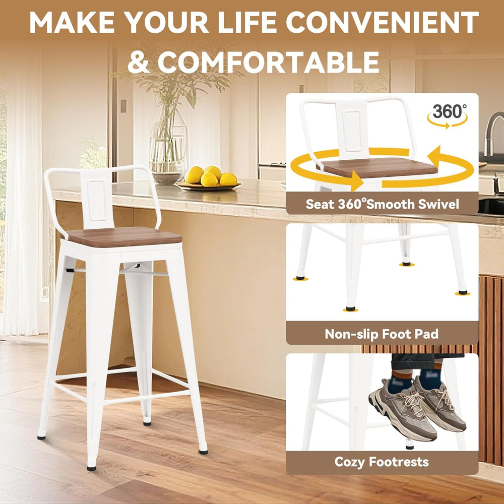 Swivel Bar Stools Set of 4 , 30” Bar Height Industrial Barstools White