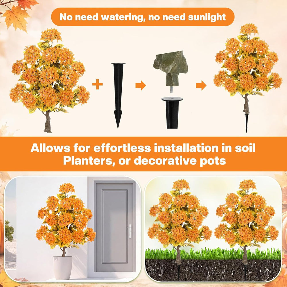 Lunmon 2 Pack 24in Artificial Hydrangea Fall Topiary Trees with Spikes