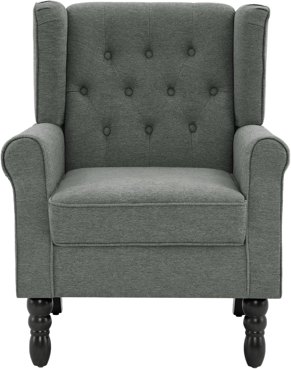 High Back Accent Chairs Set of 2, Wingback Armchair in Fabric, Gray