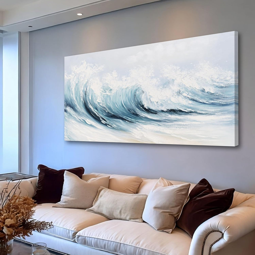 Belmrxne Coastal Wall Decor White Wall Art Ocean Artwork Textured Canvas Pain...