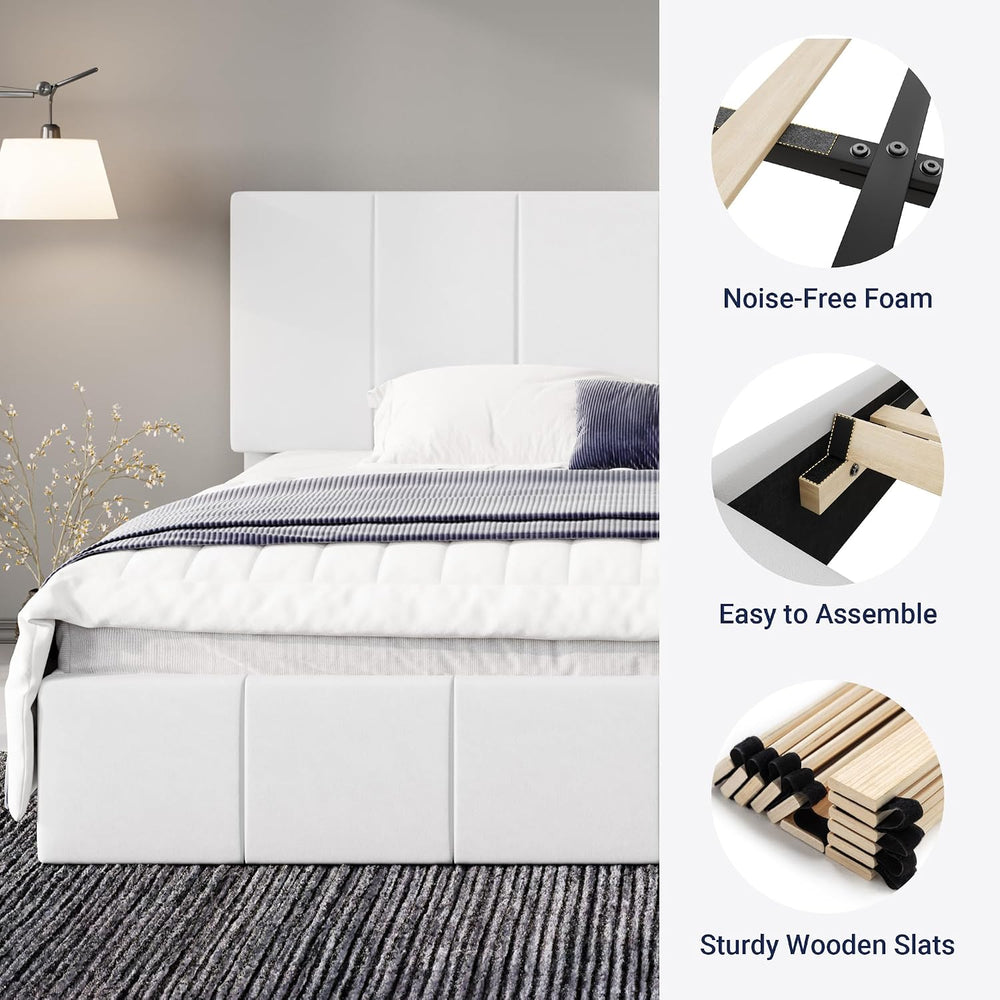Allewie King Size Dutch Velvet Upholstered Platform Bed Frame, White