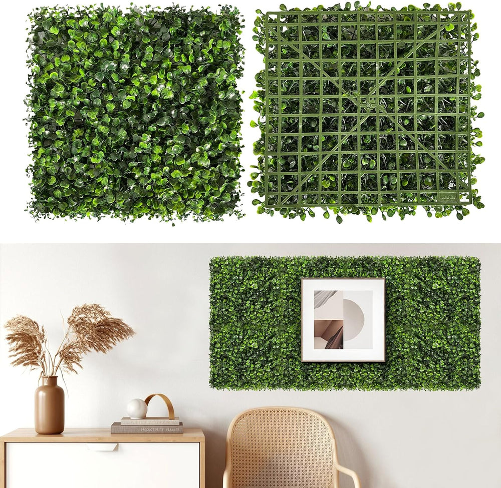 Artificial Grass Wall Panels, 24 Pack 10x10 inch Boxwood Hedge Wall Panels wi...