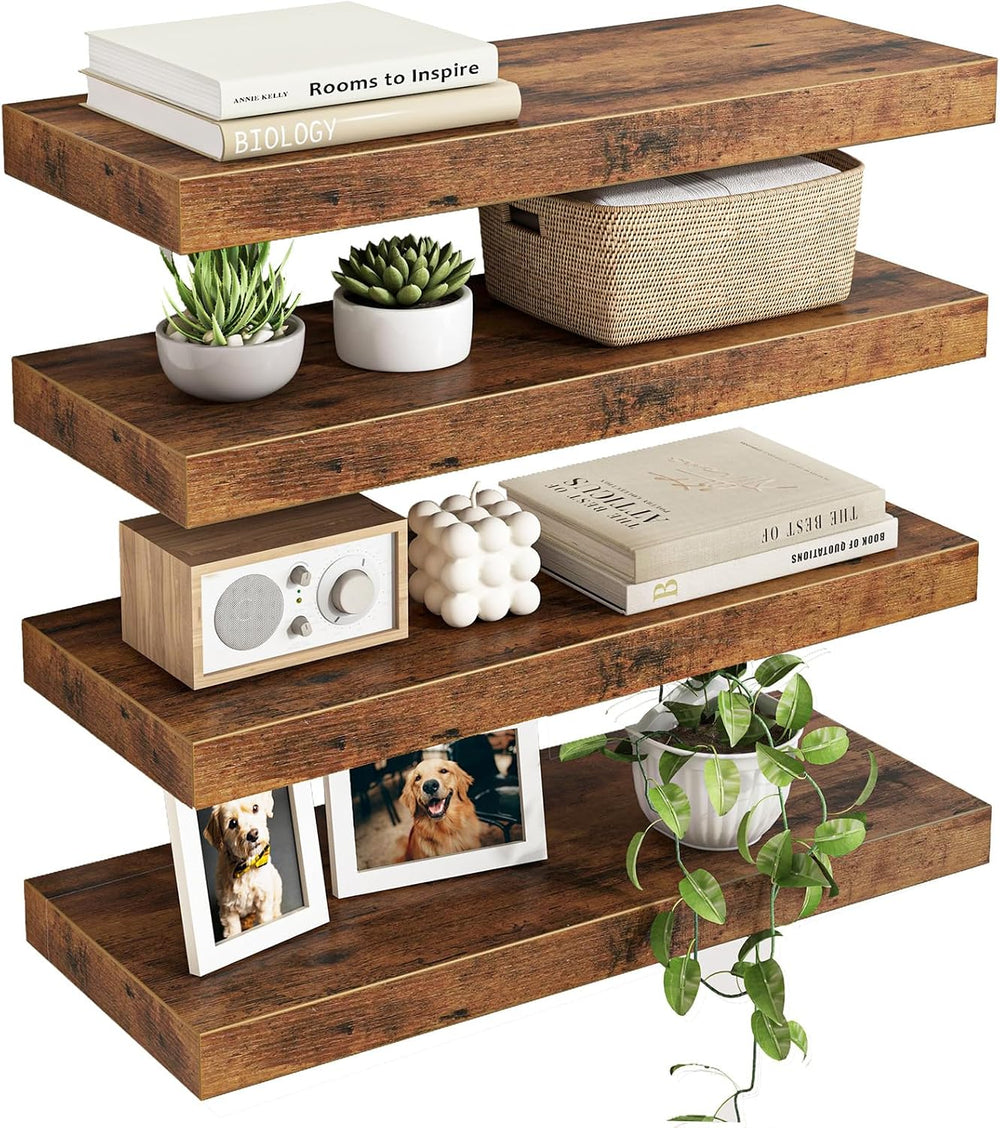 Fixwal Floating Shelves for Wall Decor (Rustic Brown, Set of 4, 15.7 Inch)