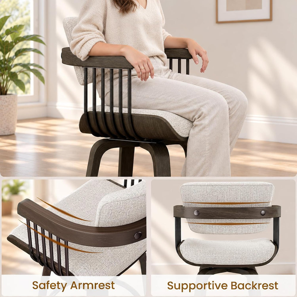 REONEY Mid Century Bar Stools Set of 3, Bentwood Frame, Light Gray Fabric