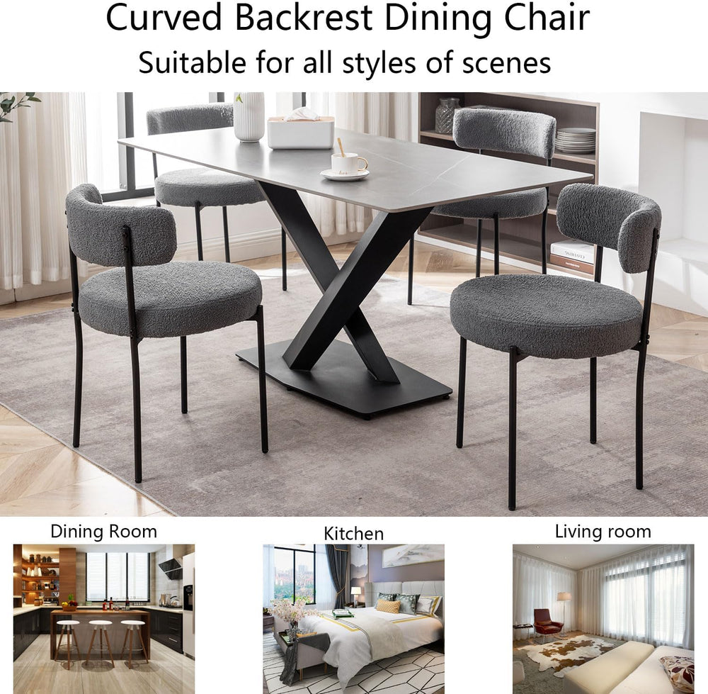 Cinxzar Grey Boucle Dining Chairs Set of 4, Upholstered Dining Room Chairs wi...