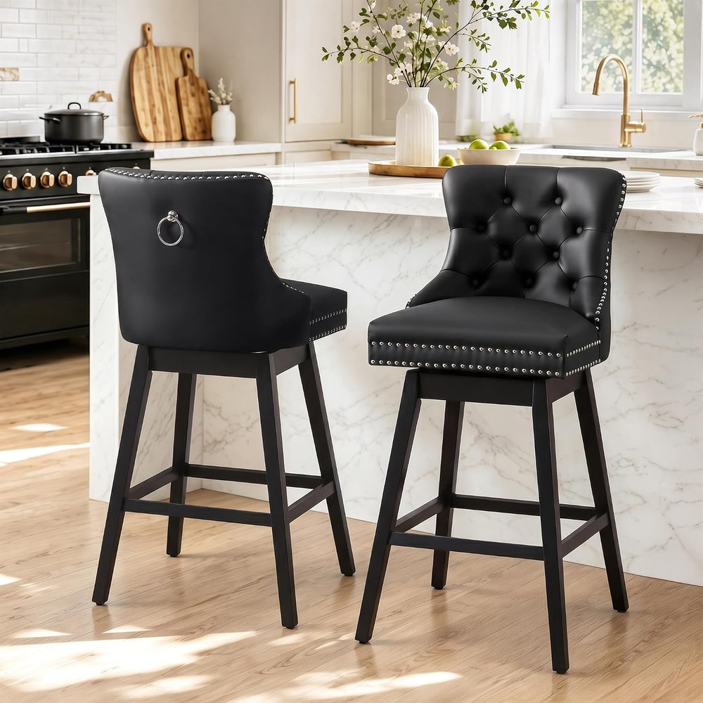 Black Swivel Bar Stools Set of 2, 30 Inch Counter Height Chairs