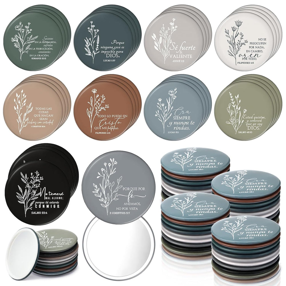 GlikCeil 80 Pcs Christian Compact Mirror Bulk for Women,Spanish Bible
