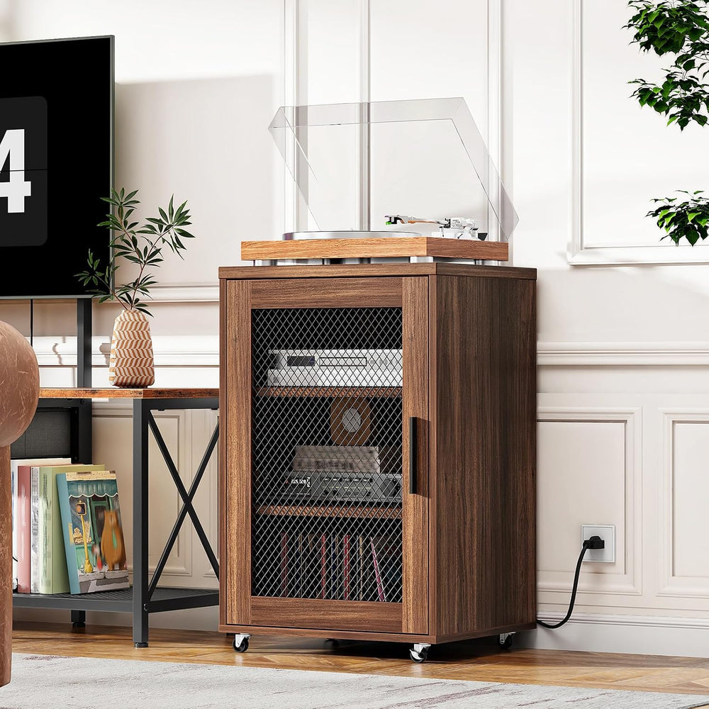 CHOEZON Media Cabinet with Charging Station, Stereo Cabinet with Wheels, Audi...