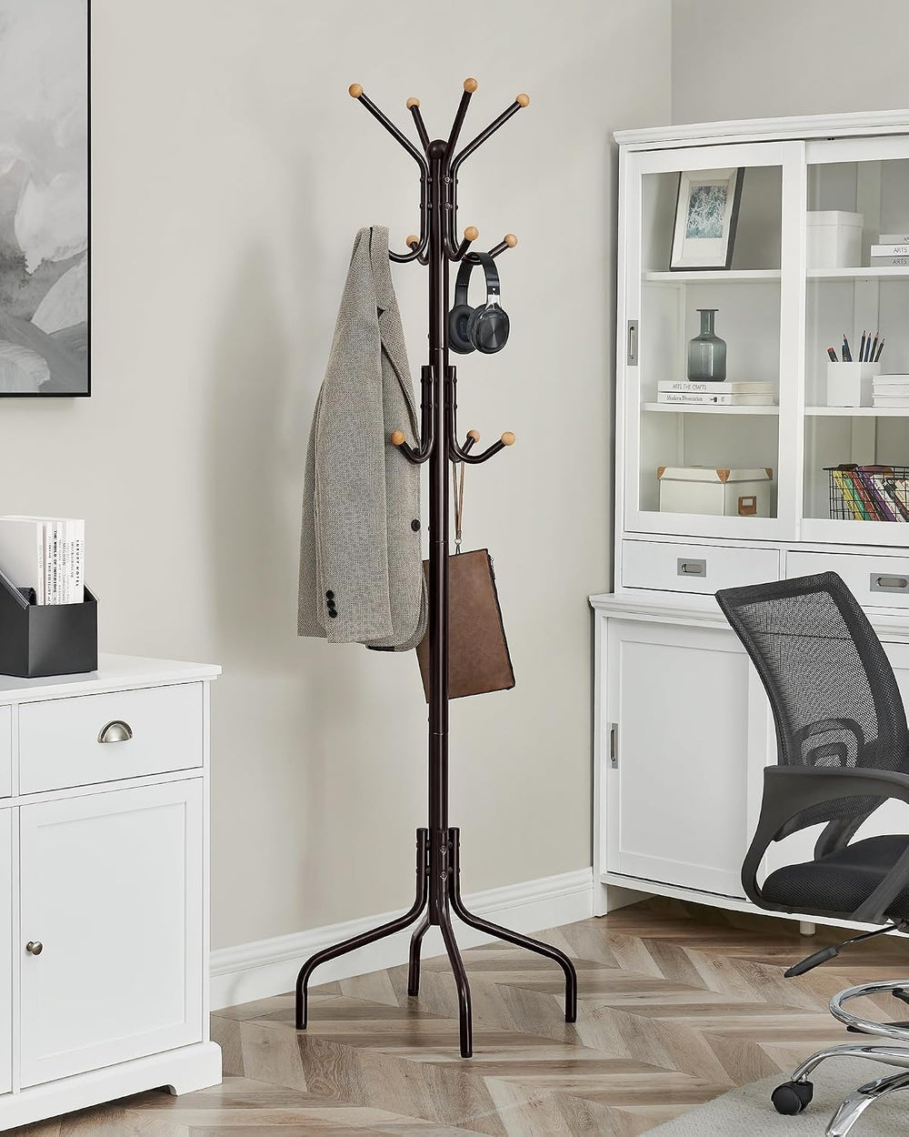 SONGMICS Coat Rack Freestanding, Metal Coat Rack Stand with 12 Hooks and 4 Le...