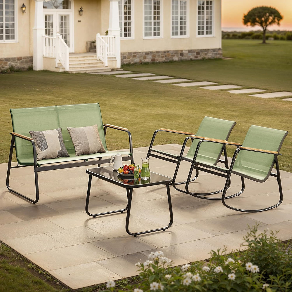 Ahomly 4-Piece Textilene Outdoor Patio Furniture Set Rocking Bistro, Green