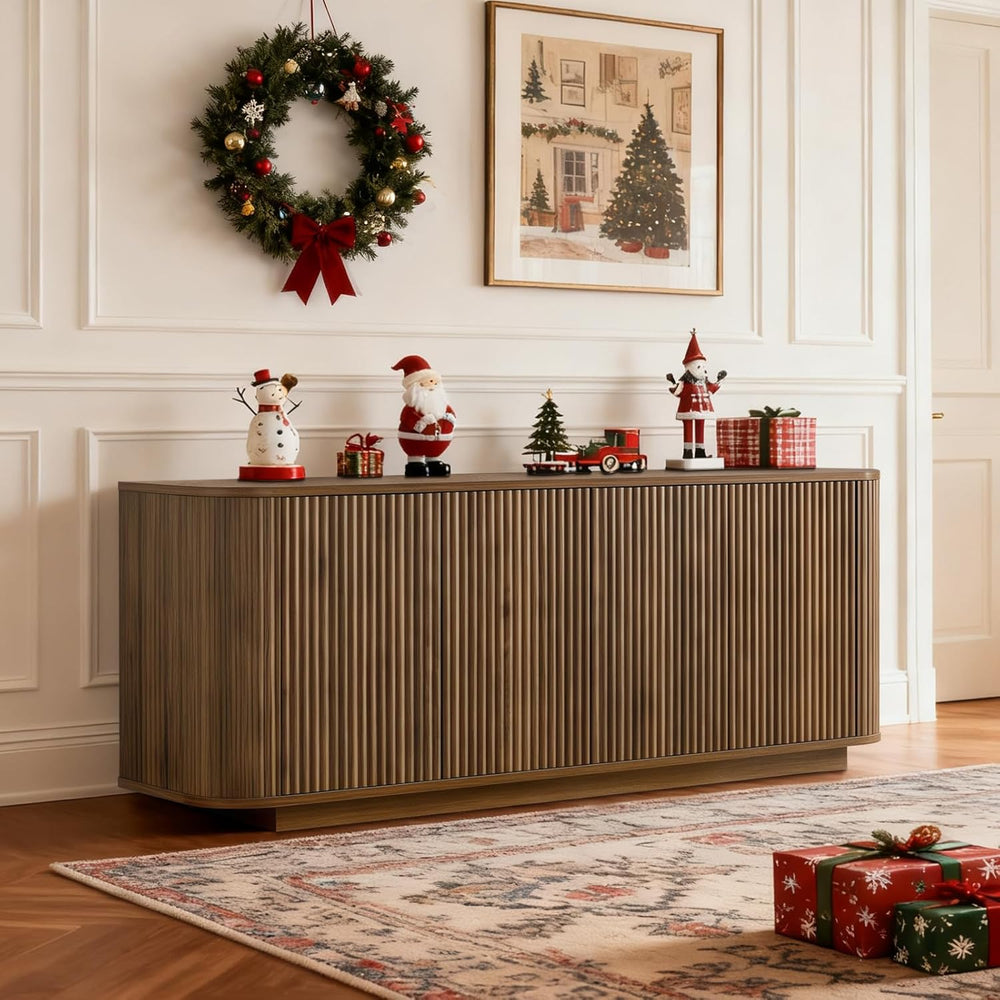 64" Fluted Walnut Sideboard Buffet Cabinet with Storage
