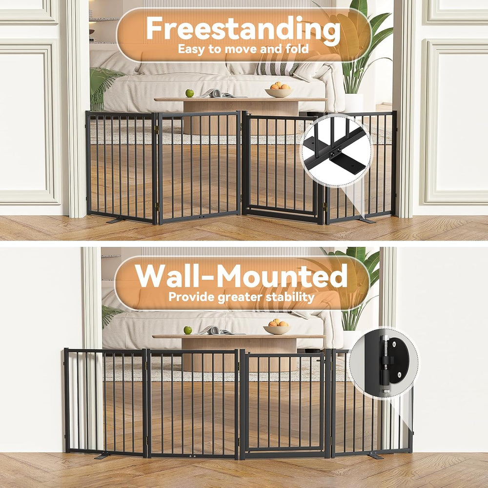 SNUOWU Full Metal Freestanding Dog Gate with Door, 24'' Height Foldab...