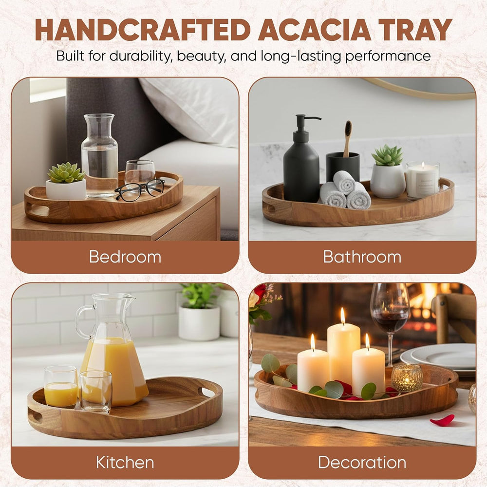 A DURA Acacia Wood Ottoman Tray with Handles, Large Oval Serving Tray