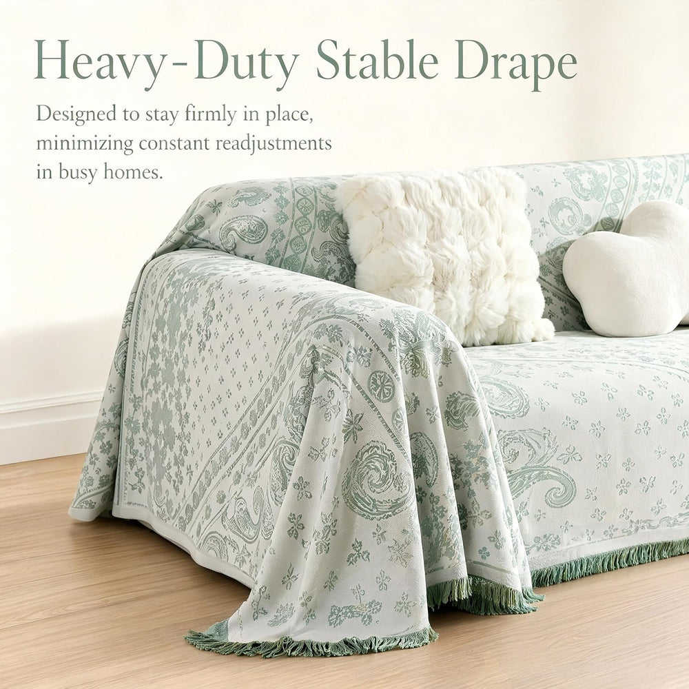71x102 Inch Green Chenille Couch Cover, Reversible Chevron Blanket