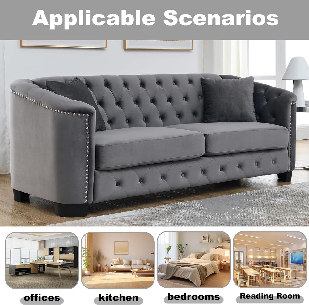 2 Piece Modern Chesterfield Velvet 77" 3-Seater+59" Loveseat Sofa S...