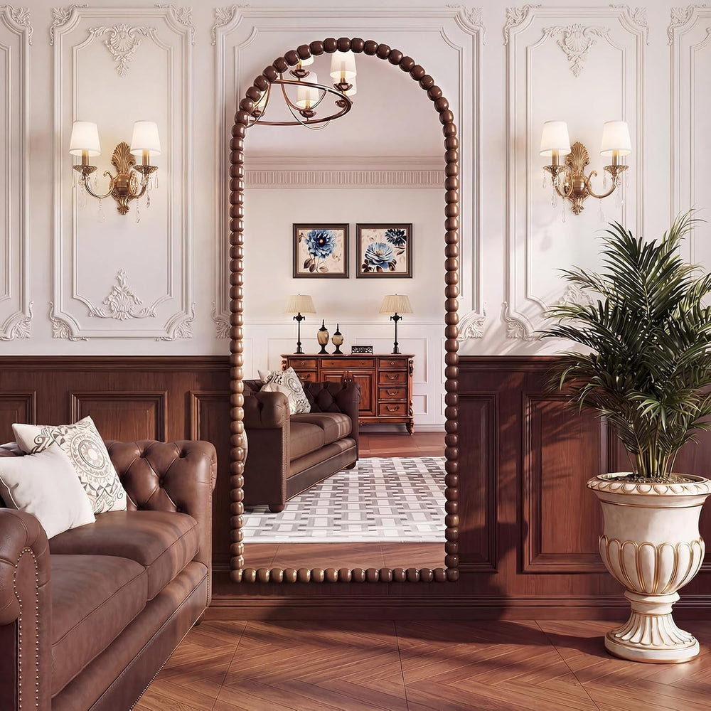 Antique Brown Full Length Mirror 71x28 Inch, Beaded Standing Mirror