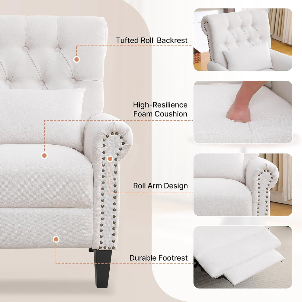 Pushback Recliner Chair, Accent Push Back Chair with Adjustable Footrest, Lin...