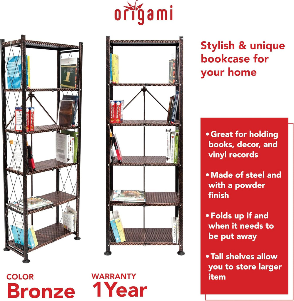 Origami 6-Tier Foldable Storage Shelves, Heavy Duty Shelving Rack Unit with W...