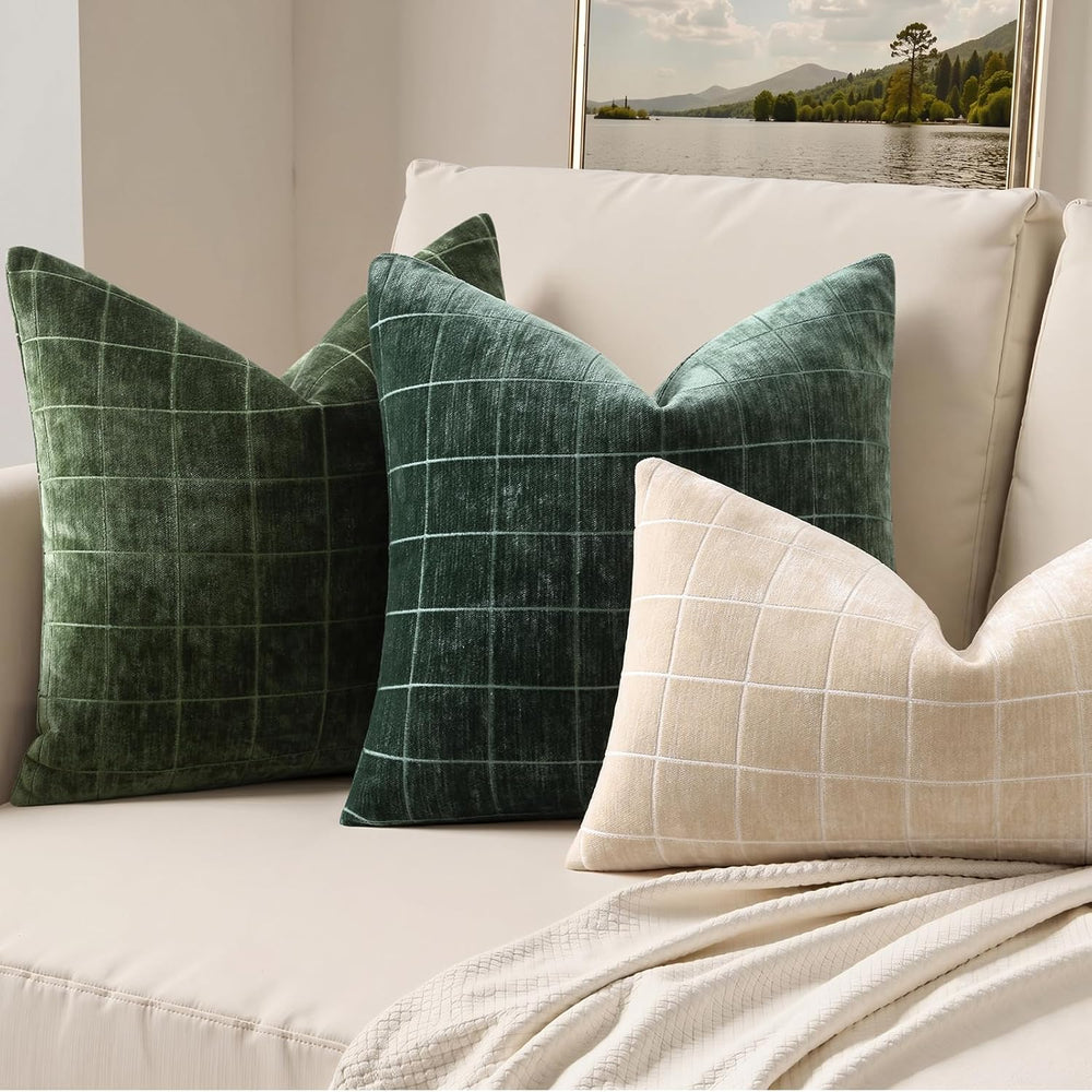decorUhome Fall Plaid Olive Green Throw Pillow Covers 26x26 Set of 2