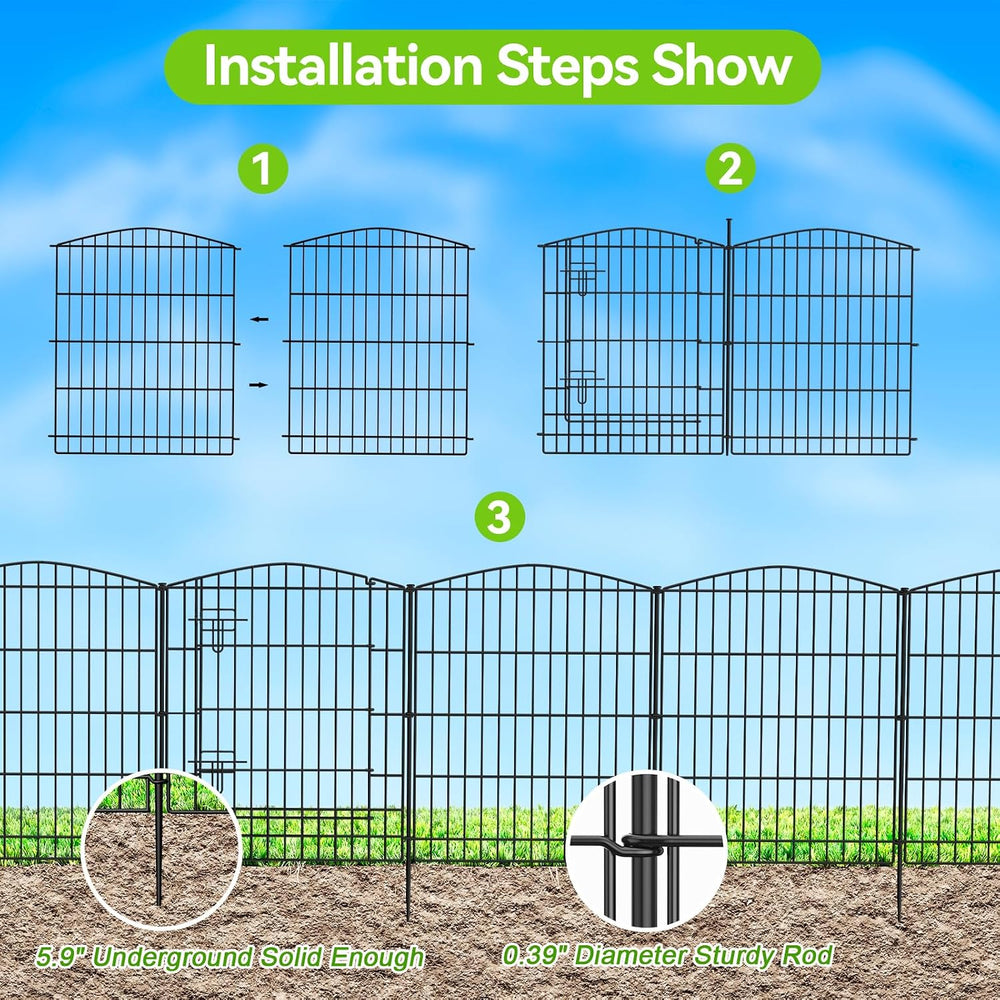 INJOPEXI Garden Fence 12 Panels 23.6ft (L)×30in (H) Decorative Garden Fences ...