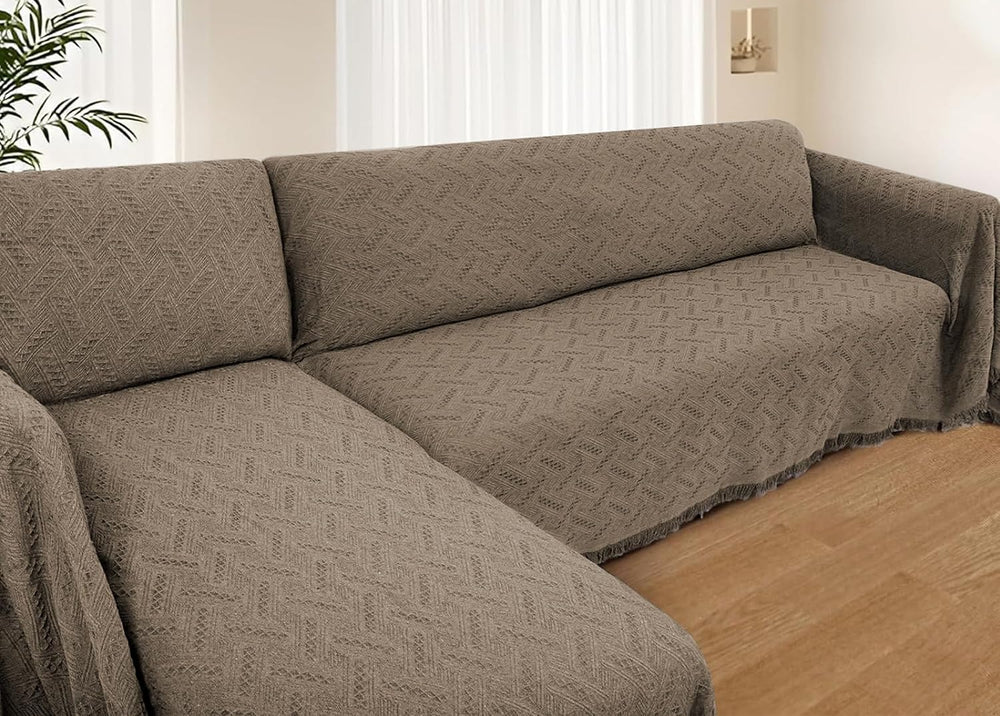 HOMERILLA 2 Piece Sectional Couch Cover for L Shape Sofa Taupe XL